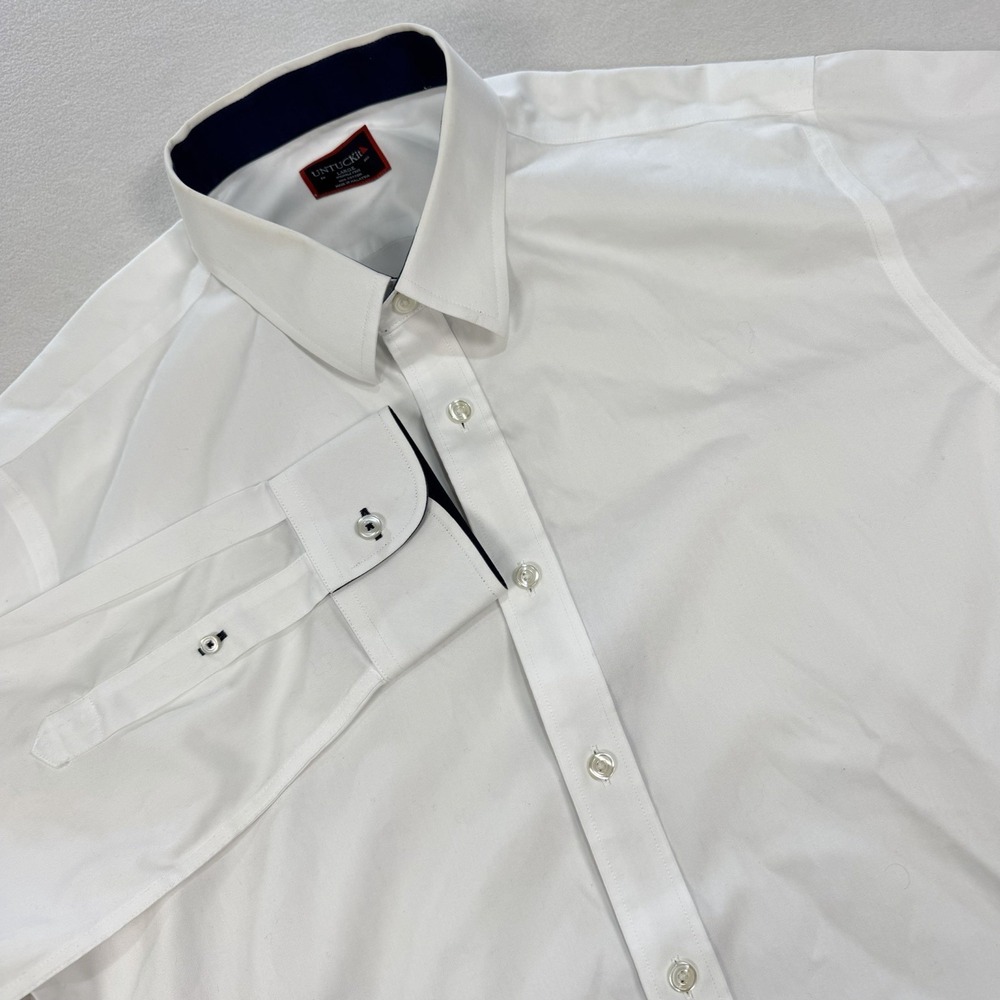 UNTUCKit Mens Large Solid White Las Cases Special WF Long Sleeve Button Up Shirt